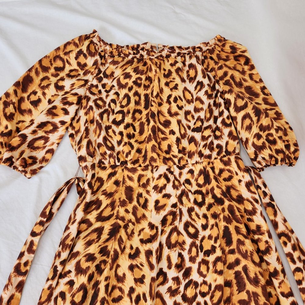 KATE SPADE Orange/Brown Leopard Print Off Shoulder Midi Dress Size 14 LIKE NEW! - Picture 7 of 16